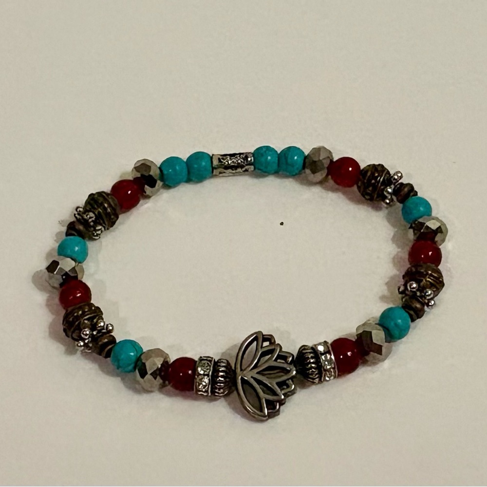 Silver and Turquoise Beaded Bracelet